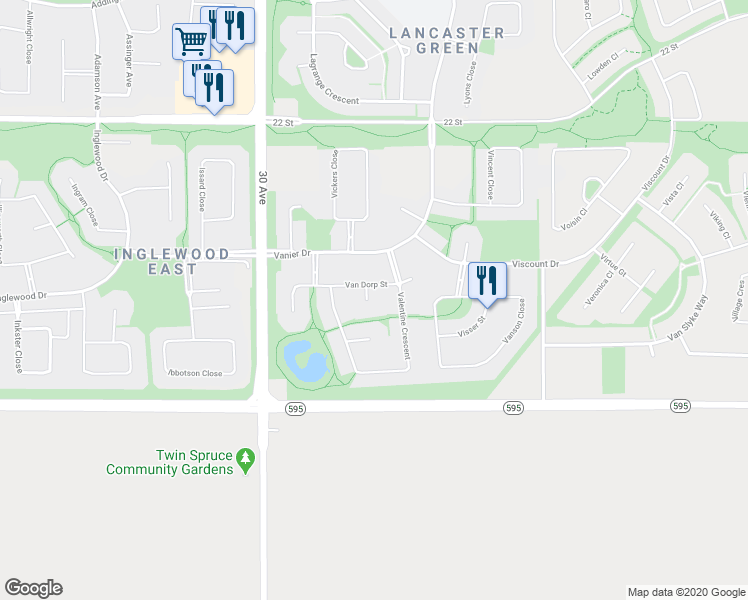 map of restaurants, bars, coffee shops, grocery stores, and more near 11 Vath Place in Red Deer