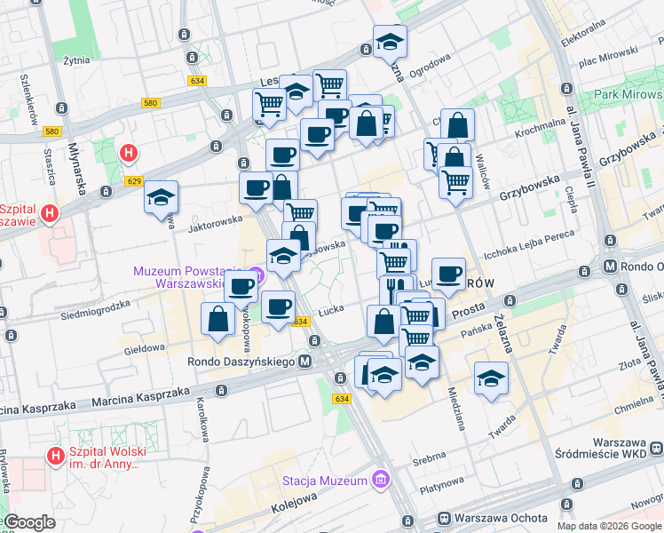 map of restaurants, bars, coffee shops, grocery stores, and more near 1 plac Europejski in Warszawa