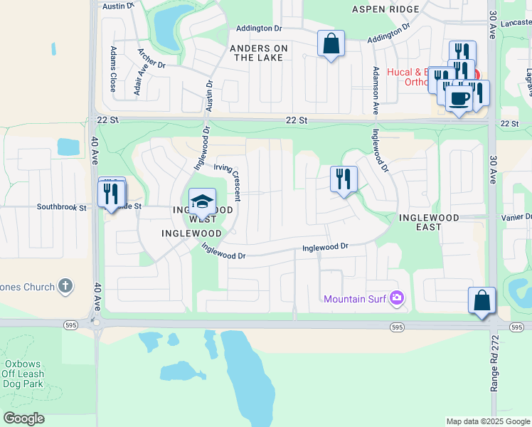 map of restaurants, bars, coffee shops, grocery stores, and more near 174 Ivany Close in Red Deer