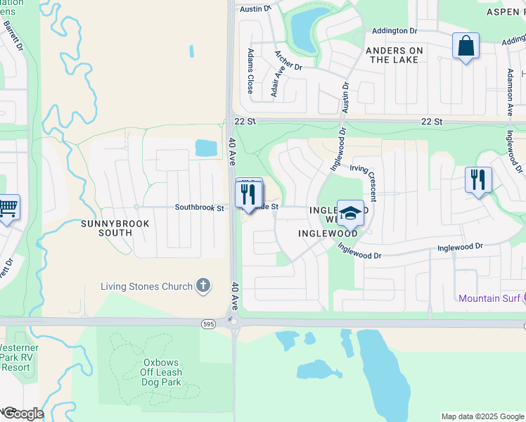 map of restaurants, bars, coffee shops, grocery stores, and more near 13 Ironside Street in Red Deer