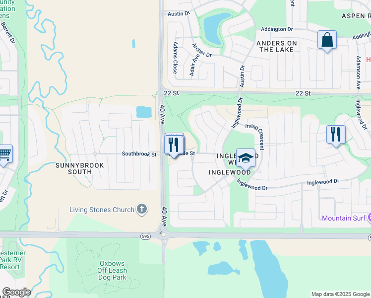 map of restaurants, bars, coffee shops, grocery stores, and more near 13 Ironside Street in Red Deer
