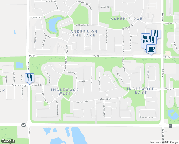 map of restaurants, bars, coffee shops, grocery stores, and more near 26 Ivany Close in Red Deer