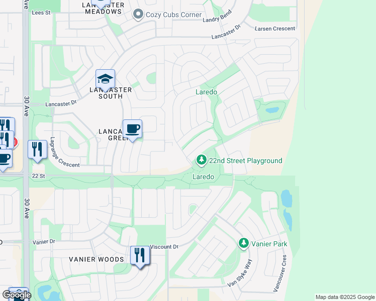 map of restaurants, bars, coffee shops, grocery stores, and more near 6 Lowden Close in Red Deer