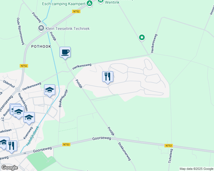 map of restaurants, bars, coffee shops, grocery stores, and more near 8B Potdijk in Markelo