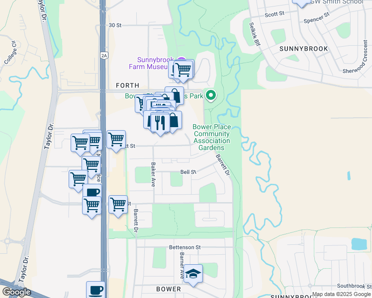 map of restaurants, bars, coffee shops, grocery stores, and more near 27 Bennett Street in Red Deer