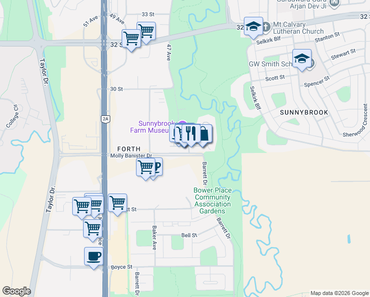 map of restaurants, bars, coffee shops, grocery stores, and more near 69 Horizon Village Estates in Red Deer