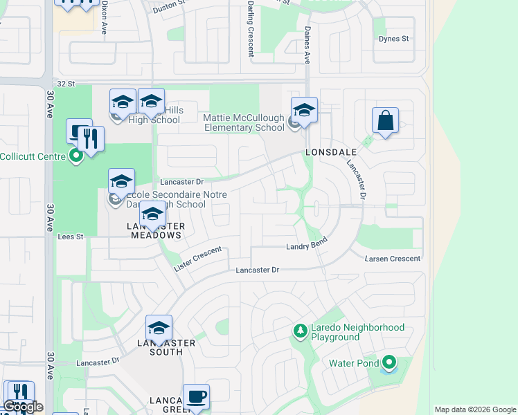 map of restaurants, bars, coffee shops, grocery stores, and more near 117 Ladwig Close in Red Deer