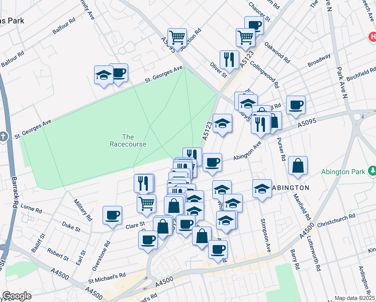 map of restaurants, bars, coffee shops, grocery stores, and more near in Northampton