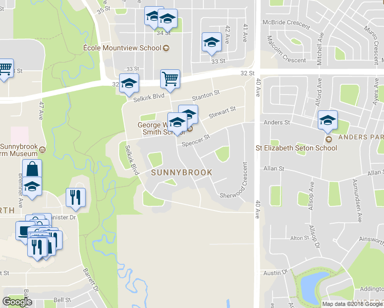 map of restaurants, bars, coffee shops, grocery stores, and more near 6 Sherwood Crescent in Red Deer