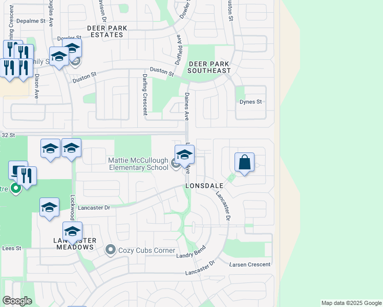 map of restaurants, bars, coffee shops, grocery stores, and more near 61 Lawford Avenue in Red Deer