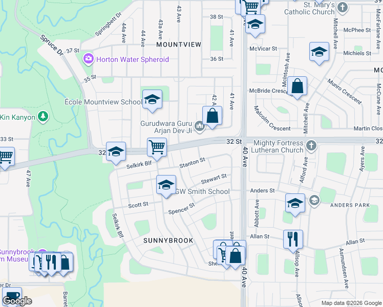 map of restaurants, bars, coffee shops, grocery stores, and more near 10 Stanton Street in Red Deer