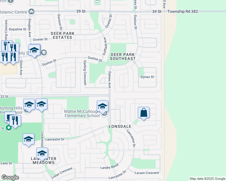map of restaurants, bars, coffee shops, grocery stores, and more near 2450-2450 32 Street in Red Deer