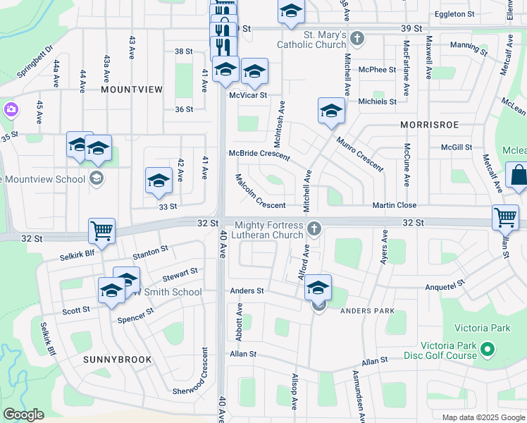 map of restaurants, bars, coffee shops, grocery stores, and more near 7 McConnell Close in Red Deer