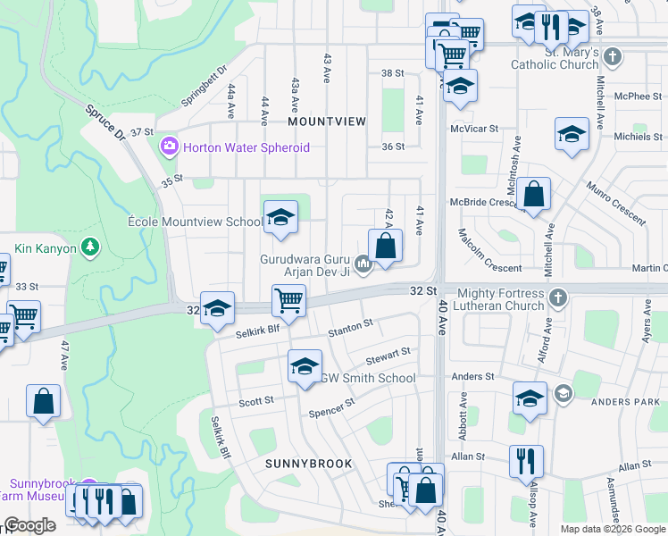 map of restaurants, bars, coffee shops, grocery stores, and more near 4240 33 Street in Red Deer