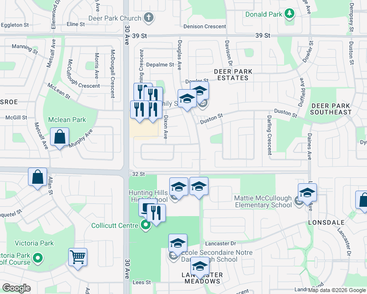 map of restaurants, bars, coffee shops, grocery stores, and more near 27 Dixon Crescent in Red Deer