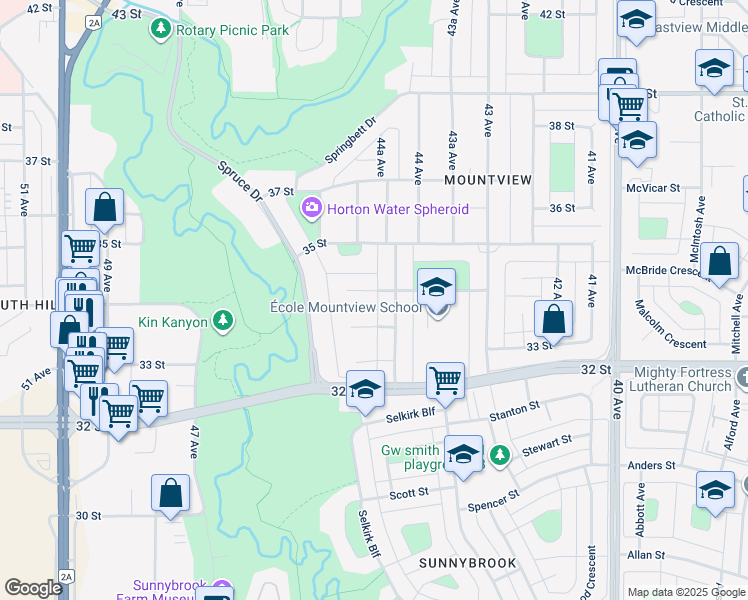 map of restaurants, bars, coffee shops, grocery stores, and more near 4464 34 Street in Red Deer