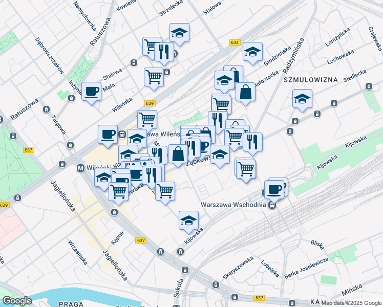 map of restaurants, bars, coffee shops, grocery stores, and more near 27/31 Ząbkowska in Warszawa