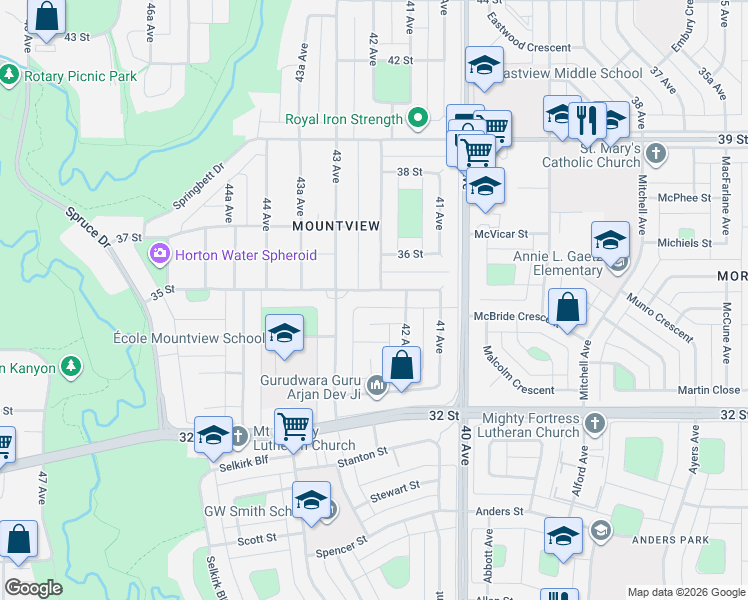 map of restaurants, bars, coffee shops, grocery stores, and more near 4213 35 Street in Red Deer