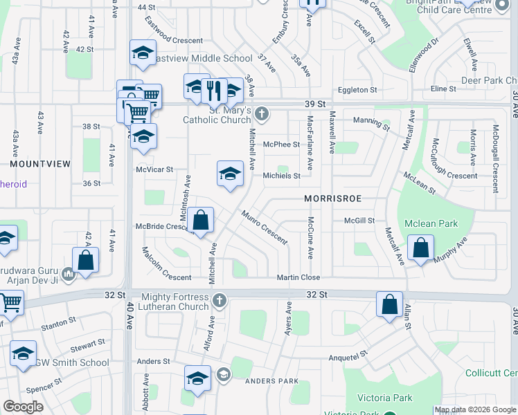 map of restaurants, bars, coffee shops, grocery stores, and more near 2 Mackenzie Crescent in Red Deer