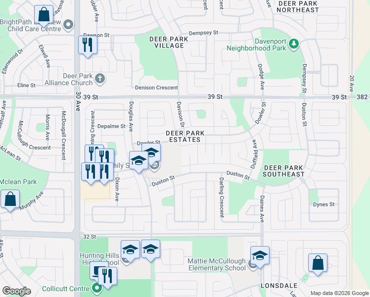 map of restaurants, bars, coffee shops, grocery stores, and more near in Red Deer