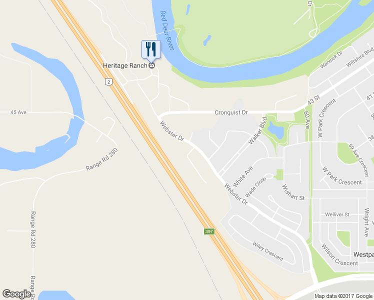 map of restaurants, bars, coffee shops, grocery stores, and more near 10 Windermere Close in Red Deer