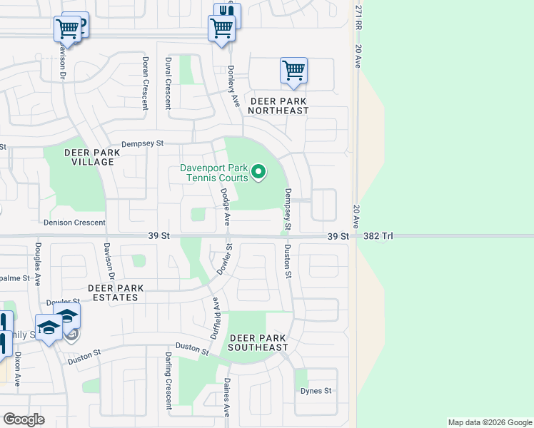 map of restaurants, bars, coffee shops, grocery stores, and more near 48 Dentoom Close in Red Deer