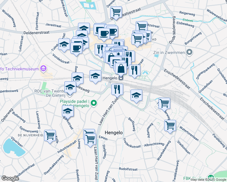 map of restaurants, bars, coffee shops, grocery stores, and more near in Hengelo