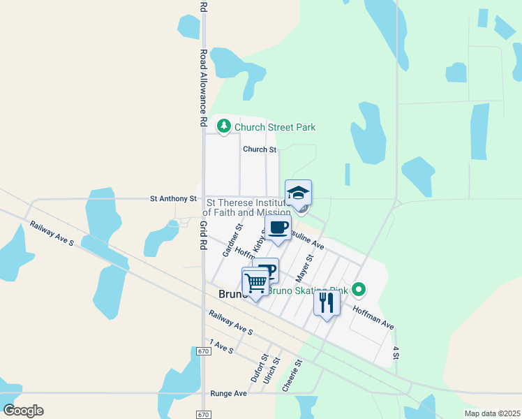 map of restaurants, bars, coffee shops, grocery stores, and more near 572 Ursuline Avenue in Bruno