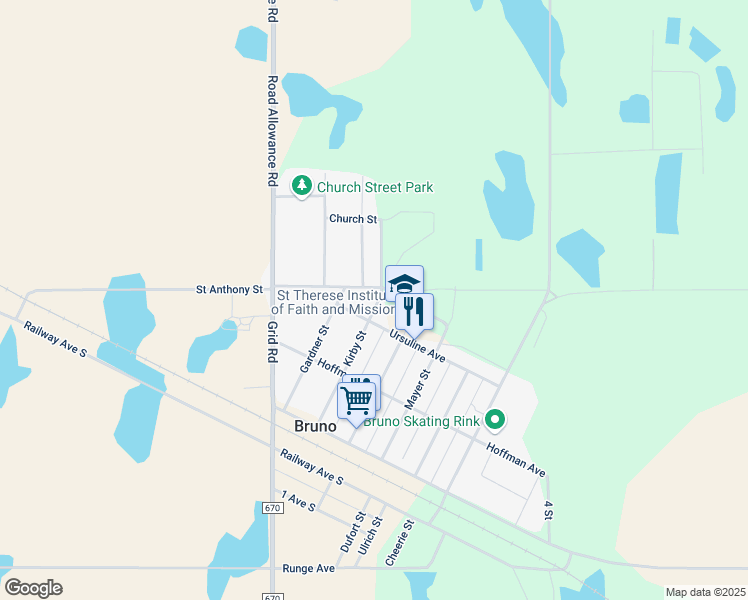 map of restaurants, bars, coffee shops, grocery stores, and more near 572 Ursuline Avenue in Bruno
