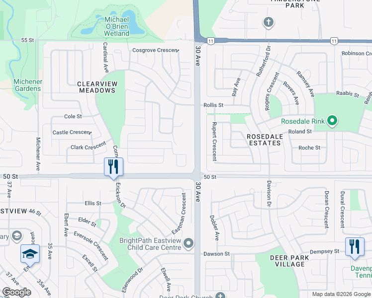 map of restaurants, bars, coffee shops, grocery stores, and more near in Red Deer