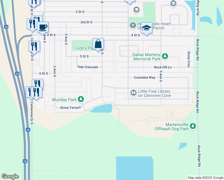 map of restaurants, bars, coffee shops, grocery stores, and more near 620 Reimer Road in Martensville