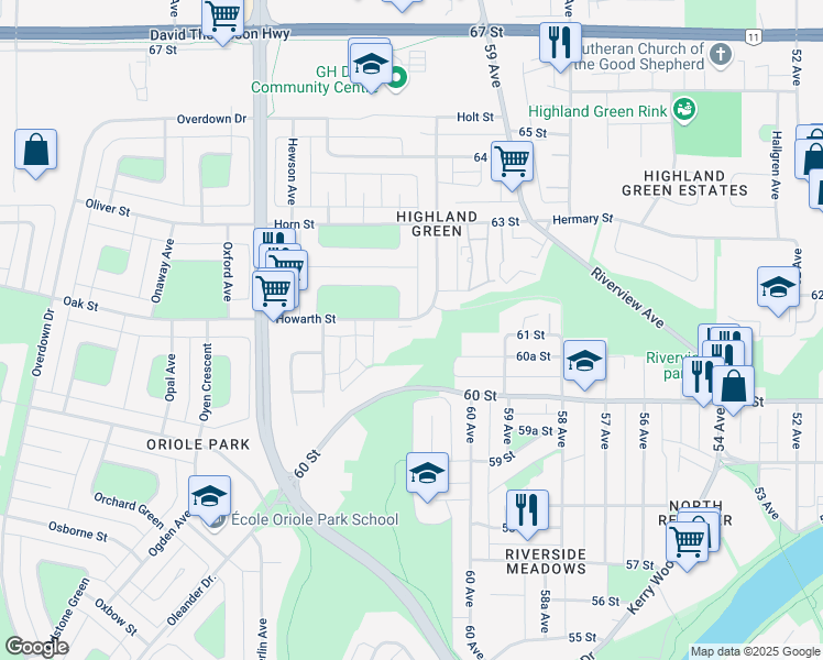 map of restaurants, bars, coffee shops, grocery stores, and more near 29 Howarth Street in Red Deer