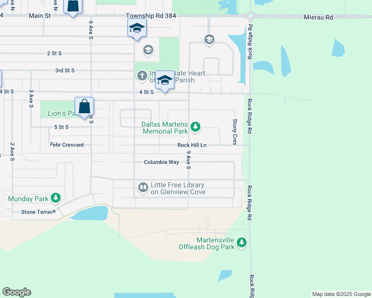map of restaurants, bars, coffee shops, grocery stores, and more near 836 Rock Hill Lane in Martensville