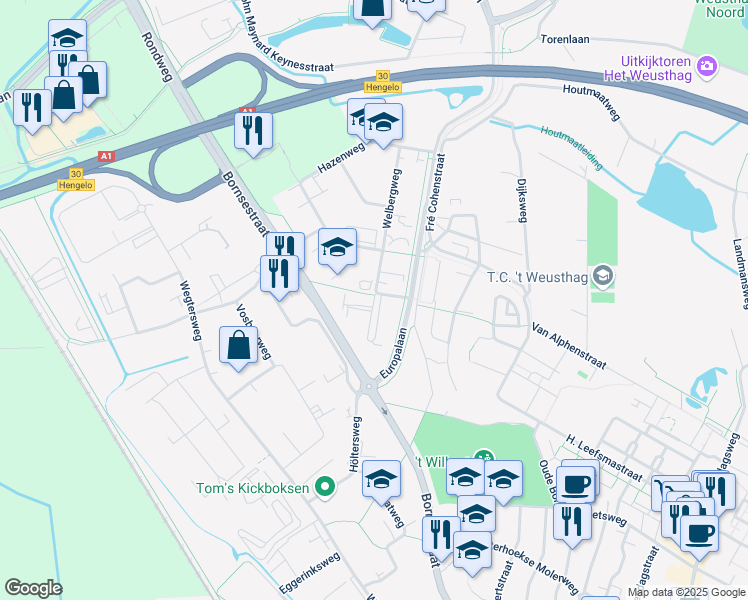 map of restaurants, bars, coffee shops, grocery stores, and more near in Hengelo