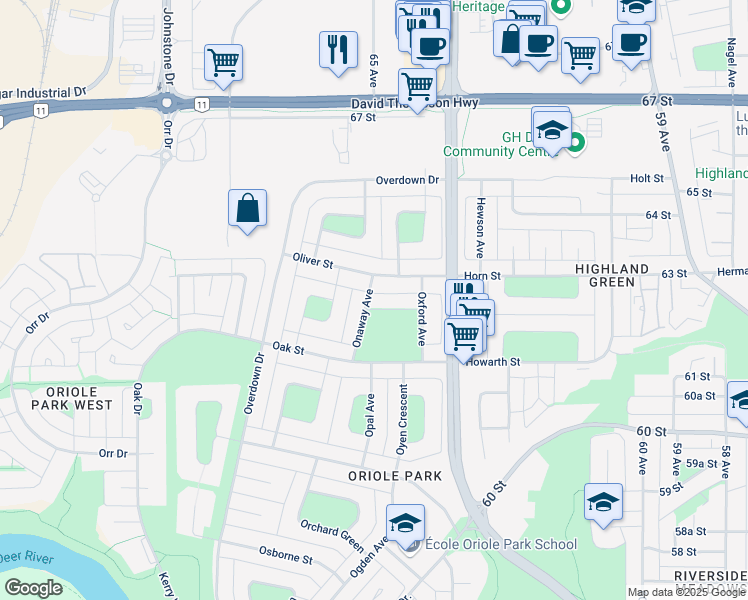 map of restaurants, bars, coffee shops, grocery stores, and more near 28 Ottawa Street in Red Deer