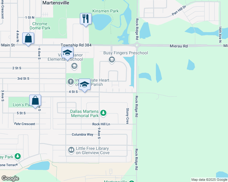 map of restaurants, bars, coffee shops, grocery stores, and more near 120 4 Street South in Martensville