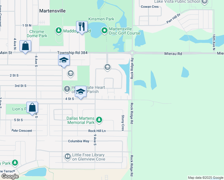 map of restaurants, bars, coffee shops, grocery stores, and more near 120 4 Street South in Martensville