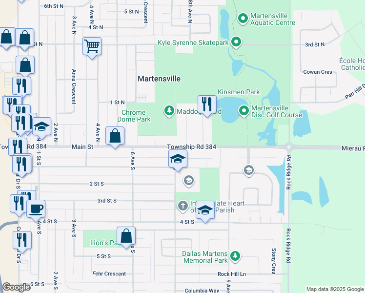 map of restaurants, bars, coffee shops, grocery stores, and more near Main Street in Martensville