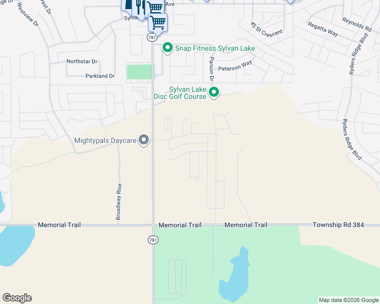 map of restaurants, bars, coffee shops, grocery stores, and more near in Sylvan Lake