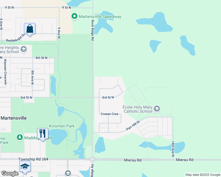 map of restaurants, bars, coffee shops, grocery stores, and more near Beaudry Crescent in Martensville