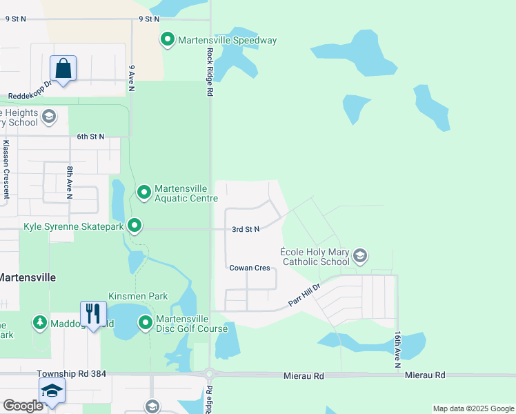 map of restaurants, bars, coffee shops, grocery stores, and more near 151 Beaudry Crescent in Martensville