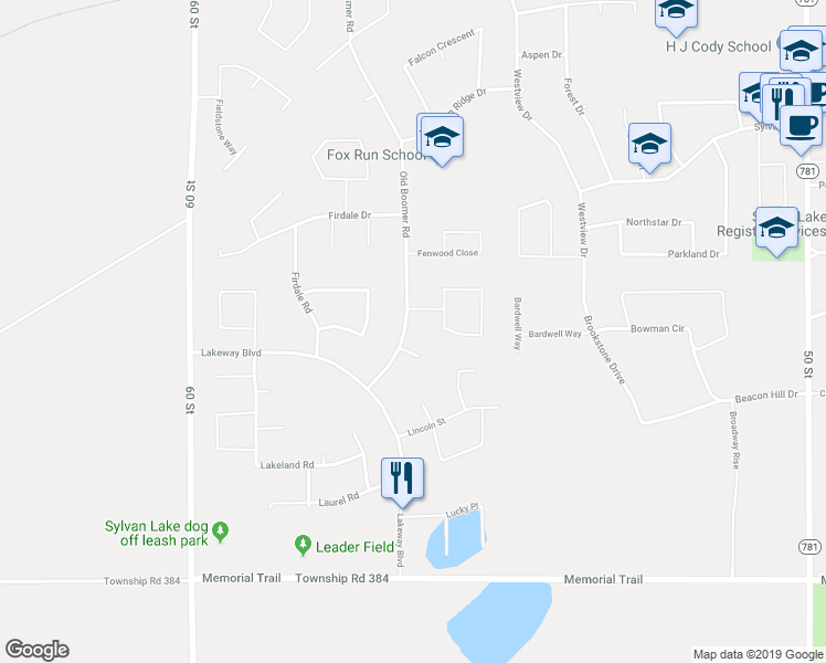 map of restaurants, bars, coffee shops, grocery stores, and more near 135 Old Boomer Road in Sylvan Lake