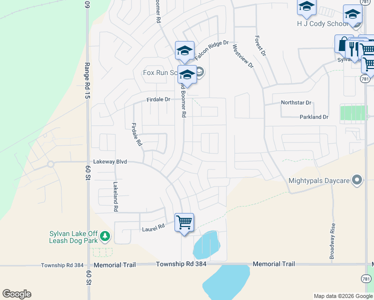 map of restaurants, bars, coffee shops, grocery stores, and more near 135 Old Boomer Road in Sylvan Lake