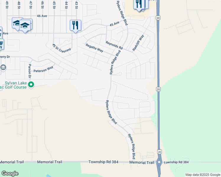 map of restaurants, bars, coffee shops, grocery stores, and more near 4280 Ryders Ridge Boulevard in Sylvan Lake