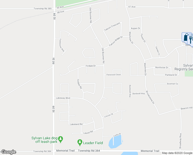 map of restaurants, bars, coffee shops, grocery stores, and more near 9 Fir Close in Sylvan Lake