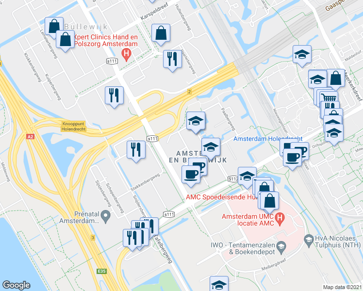 map of restaurants, bars, coffee shops, grocery stores, and more near 8 Paasheuvelweg in Amsterdam