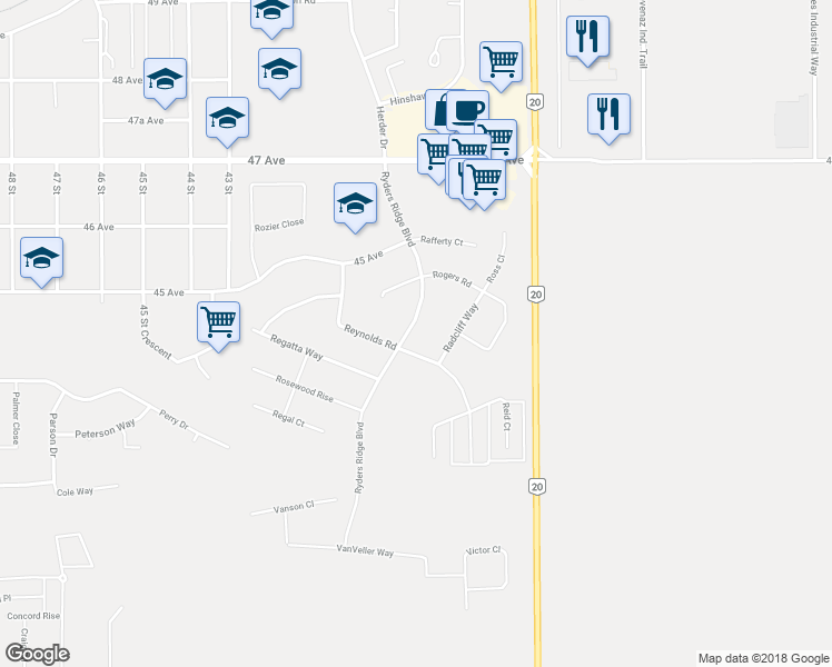 map of restaurants, bars, coffee shops, grocery stores, and more near 4419 Ryders Ridge Boulevard in Sylvan Lake