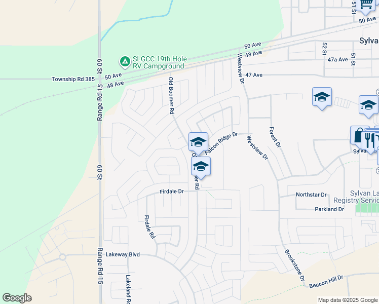 map of restaurants, bars, coffee shops, grocery stores, and more near 56 Old Boomer Road in Sylvan Lake