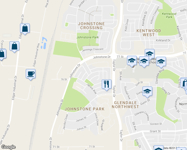 map of restaurants, bars, coffee shops, grocery stores, and more near 153 Jones Crescent in Red Deer