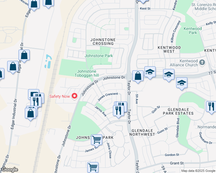 map of restaurants, bars, coffee shops, grocery stores, and more near 31 Jamieson Avenue in Red Deer